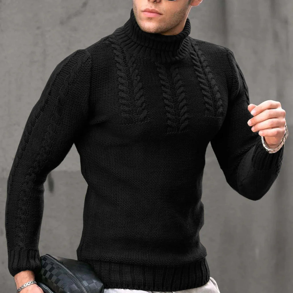 Pullovers Men Tops Turtleneck Sweaters Solid Knit Full Sleeve Casual Slim Fit Top Streetwear Thick Splice Sweater Autumn Winter