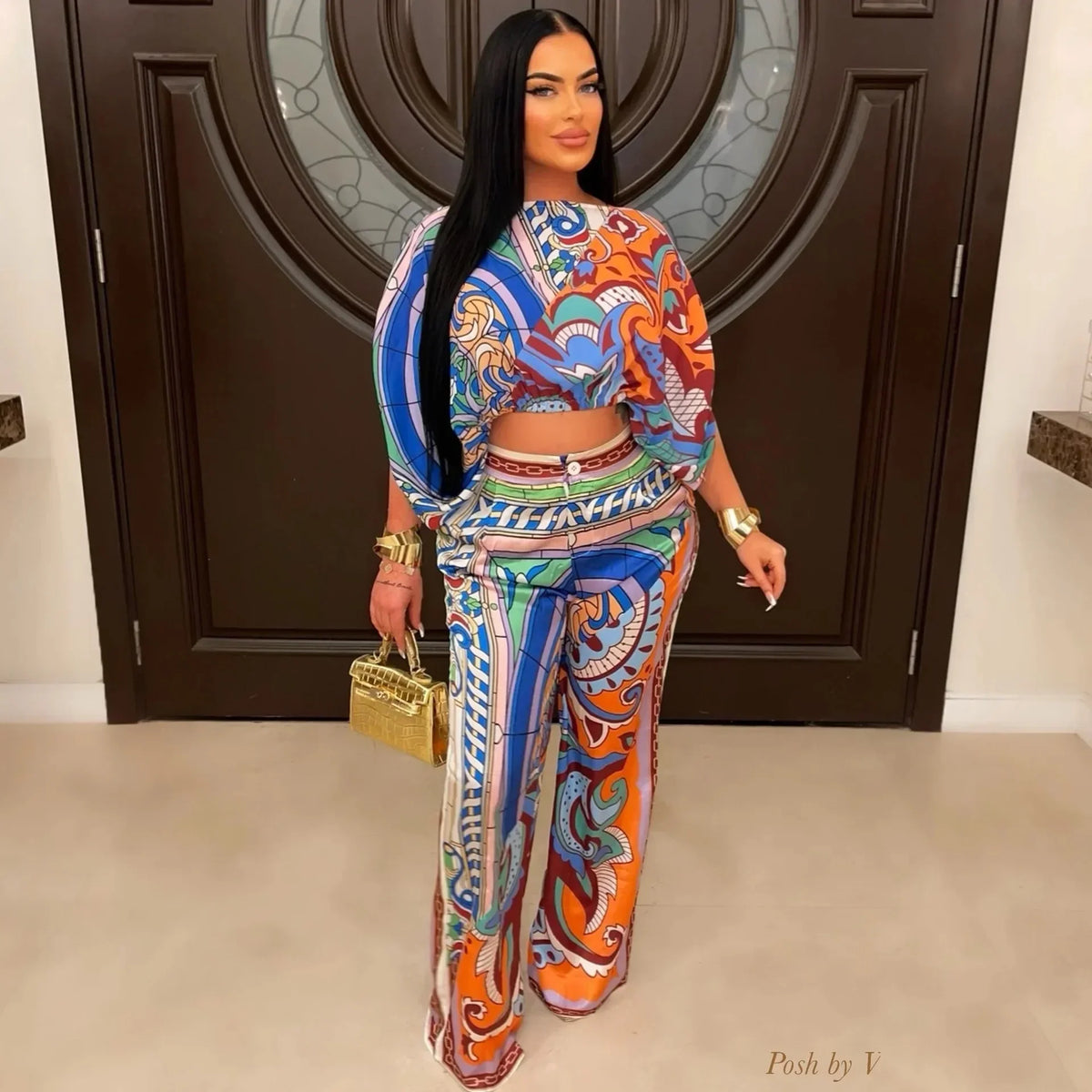 The Best-selling Printed Trouser Suit with A Line Neck and Crop Sleeves