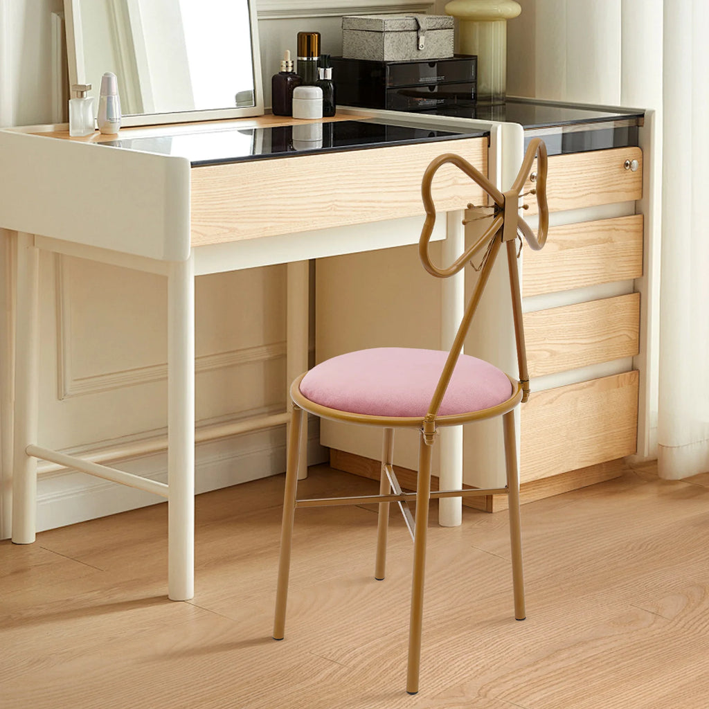 Butterfly Bow Tie Vanity Chair Modern Vanity Stool Velvet Cushion Makeup Chair Metal Frame Butterfly Backrest Chair Dining Chair