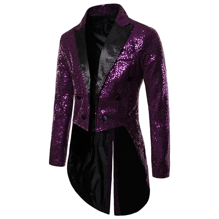 Fashion Men Luxurious Sequin Suit Jacket Black / Red / Silver Male Business Wedding Party Double Breasted Tuxedo Dress Blazer