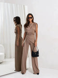 Summer Solid Asymmetric Short Sleeve Set Women's Casual 2-Piece