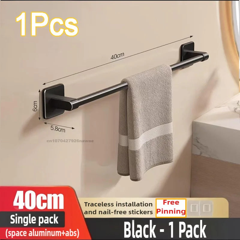 Self-Adhesive Towel Rack Bathroom Towel Holder Without Drilling Bathroom Black Corner Shelf Bar 50CM Bathroom Storage Towel Rail