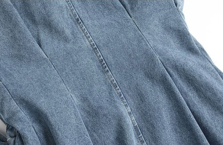 2026 Summer New Slimming Short Sleeve Midi Denim Dress Stylish Trendy Waist Cinching Women's Popular Wear