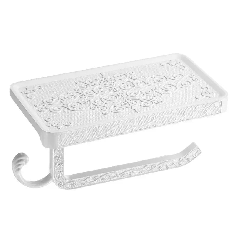 1Pc Antique Carved Wall-Mounted Zinc Alloy Bathroom Mobile Phone Holder with Shelf  Towel Rack Toilet Tissue Paper Holder