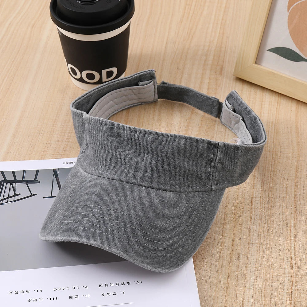 Summer Sun Hats Washed Cotton Empty Top Cap Women Men Sports Travel Beach Hat Solid Color Sunscreen Anti Uv Visor Golf Caps