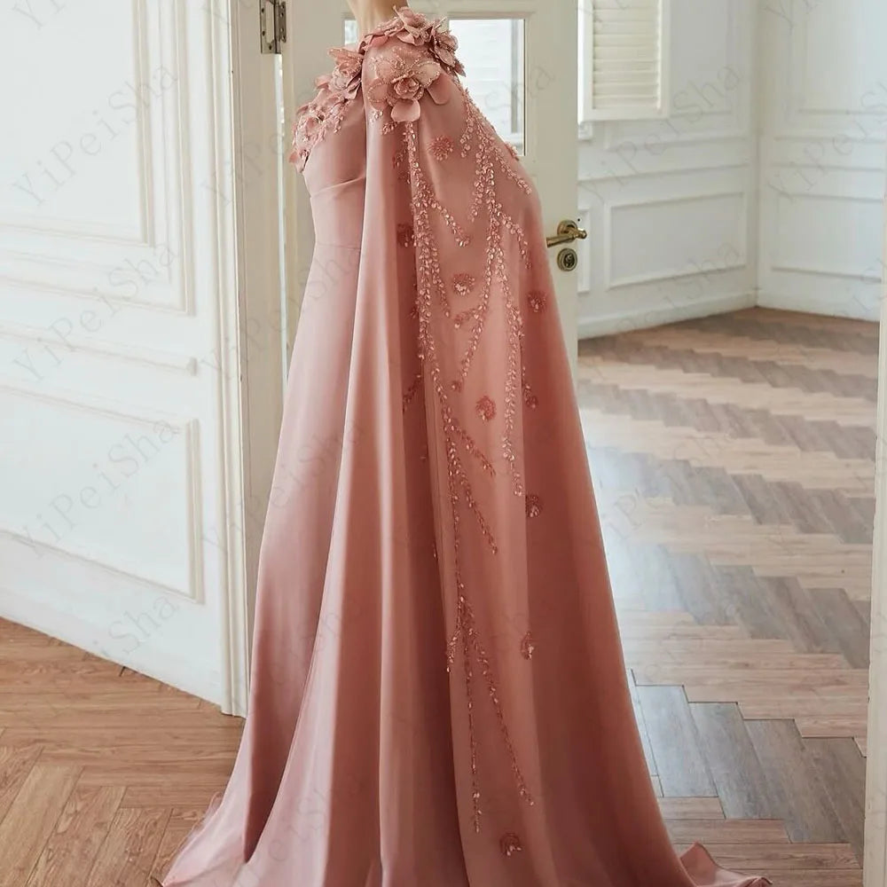 Customized Mermaid Prom Dresses Floor-Length One-Shoulder Sleeveless Evening Gown Fashion Flowers Crystal Stole Party Gown