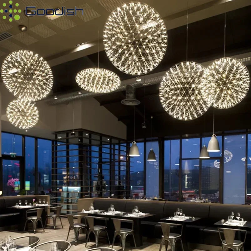 Modern Minimalist Stainless Steel Spark Ball LED Pandent Lights Art Creative Lamps for Chidren's Room Home Decoration Chandelier