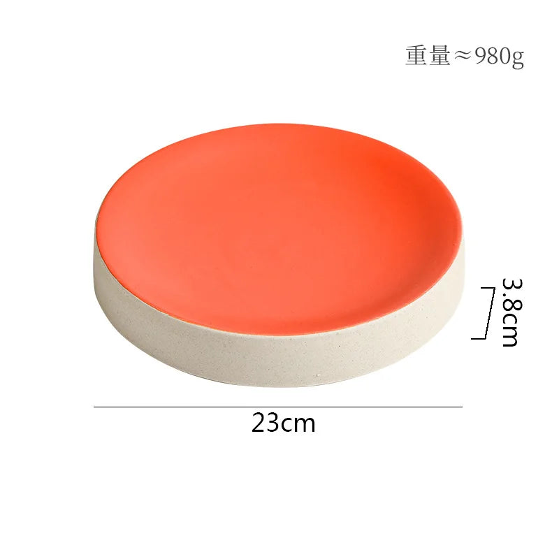 Retro Cylindrical Ceramic Plate Pasta Dish Dessert Snack Plate Steak Plate Sushi Plates Restaurant Molecular Cuisine Tableware