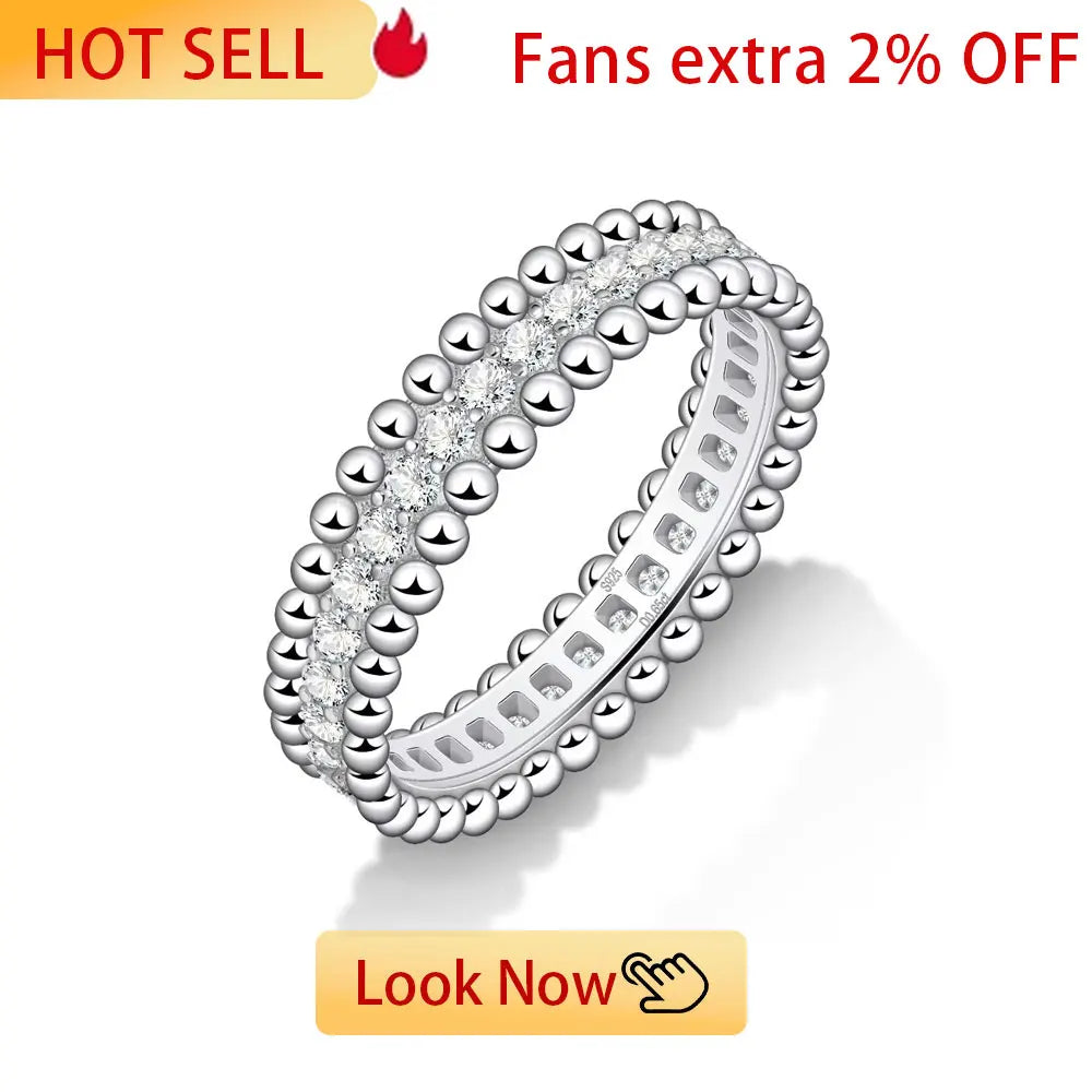 1.5mm Full Moissanite Rings for Women Eternity Wedding Band S925 Sterling Silver D Color Channel Set Lab Diamond Fine Jewelry