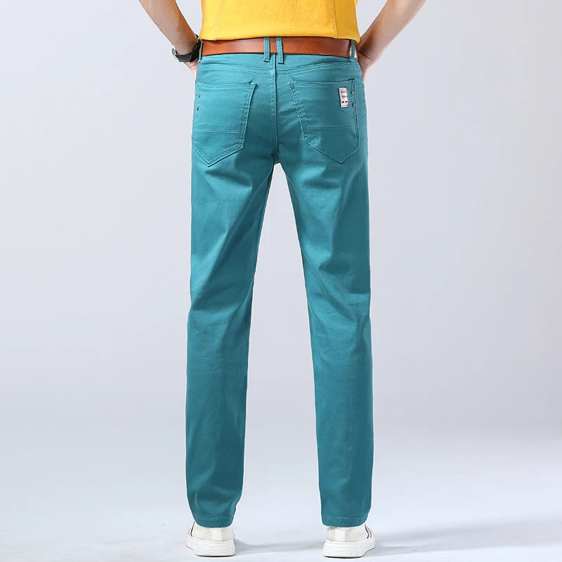 Men's Classic Denim Pants 2022 New Fashion Casual Straight Stretch Slim Fit Jeans High Quality Cotton Colorful Brand Pants