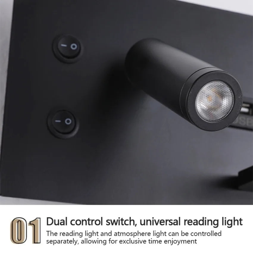 Modern LED Wall Lamp with Wireless Charger Simple Creative USB Interface Night Light Suitable for Living Room Bedroom Study
