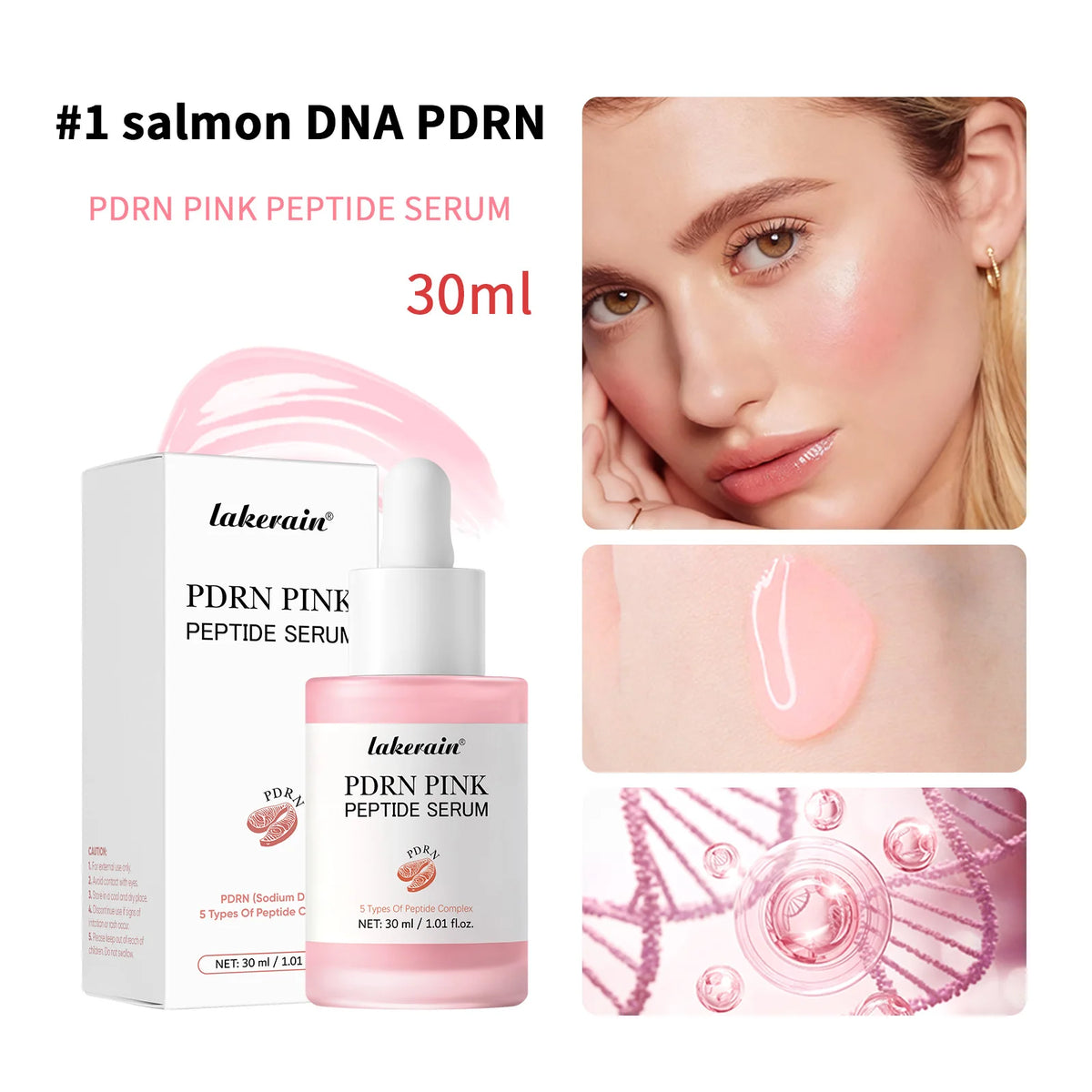 30ml Salmon PDRN Pink Peptide Glow Facial Serum Dark Spot Care Even Skin Tone Enhance Elasticity Smoothing Firming