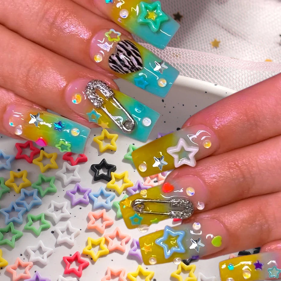 100cs/bag Macaron Hollow Star Nail Charms  Five Pointed Star Nail Art Decoration Kawaii Accessories Manicure Design Supplies