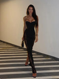 CNYISHE Lace Patchwork Camisoles Solid Split Women Dresses Hip Wrap Sheath Fashion Chic Party Outfits Sexy Club Trendy Female