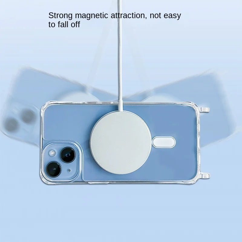 Crossbody Lanyard Clear Magnetic Case For iPhone 18 17 Air 16 15 Plus 14 13 12 Pro Max For Magsafe Acrylic Hard PC Back Cover