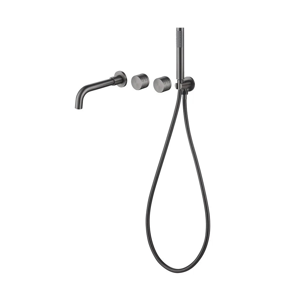 Brushed Gold Bathroom Faucet Wall-Mounted Bathtub Outlet Brass Hand-Held Shower Head Hot and Cold  Bathroom Mixer Tap