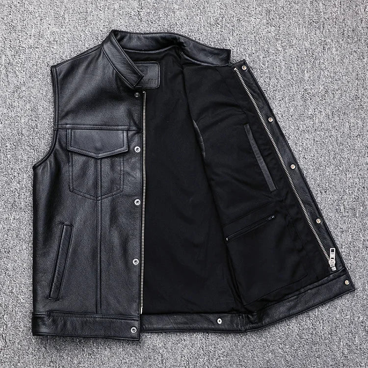 Biker Men's Faux Leather Waistcoat Men's Leather Vest Autumn Winter Motorcycle Zipper Button Motorcycle Casual Leather Vest