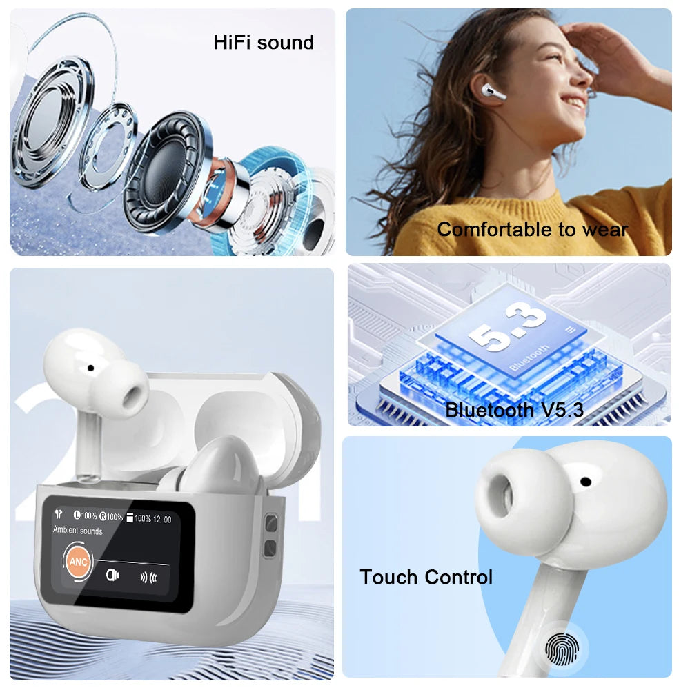Choice ERAZER Airs Pro Wireless Bluetooth Earphones Touch Screen Headphones HiFi Earbuds ANC Noise Reduction Headsets HD Call