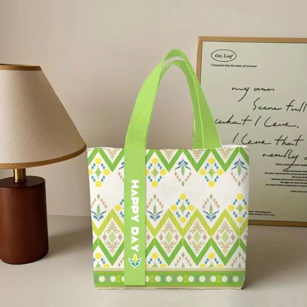 Portable Floral Canvas Tote Bag Large Capacity Reusable Commute Handbag Lightweight Shopping Bag For Work