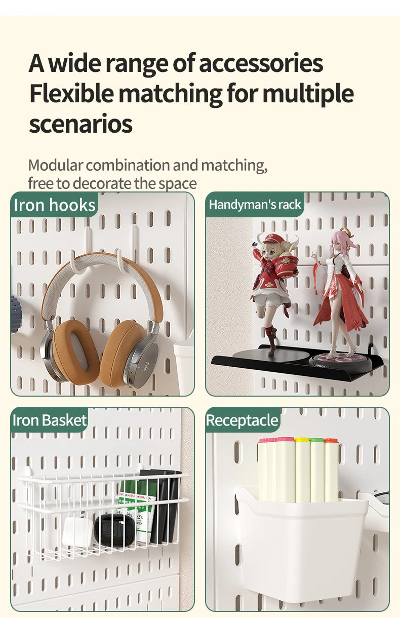 Study Room Pegboard with Shelves Tool Free Wall Grid Scratch Proof Easy to Install for Computer Desk Accessories