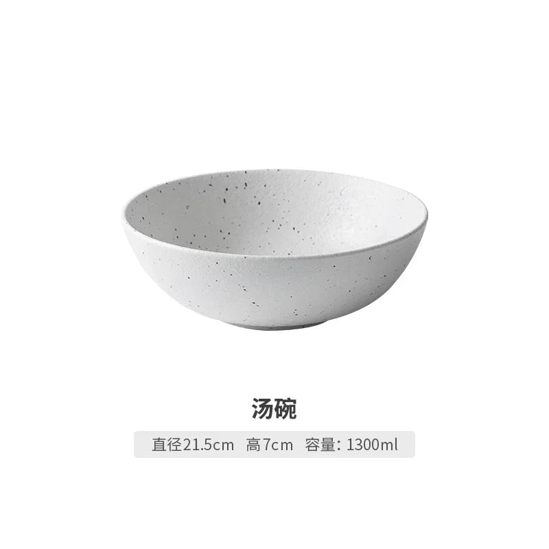 Japanese-style Tableware Set Bowls and Plates Round White Ink Point Dinner Plates Home Creative Western Dishes Dinner Plates