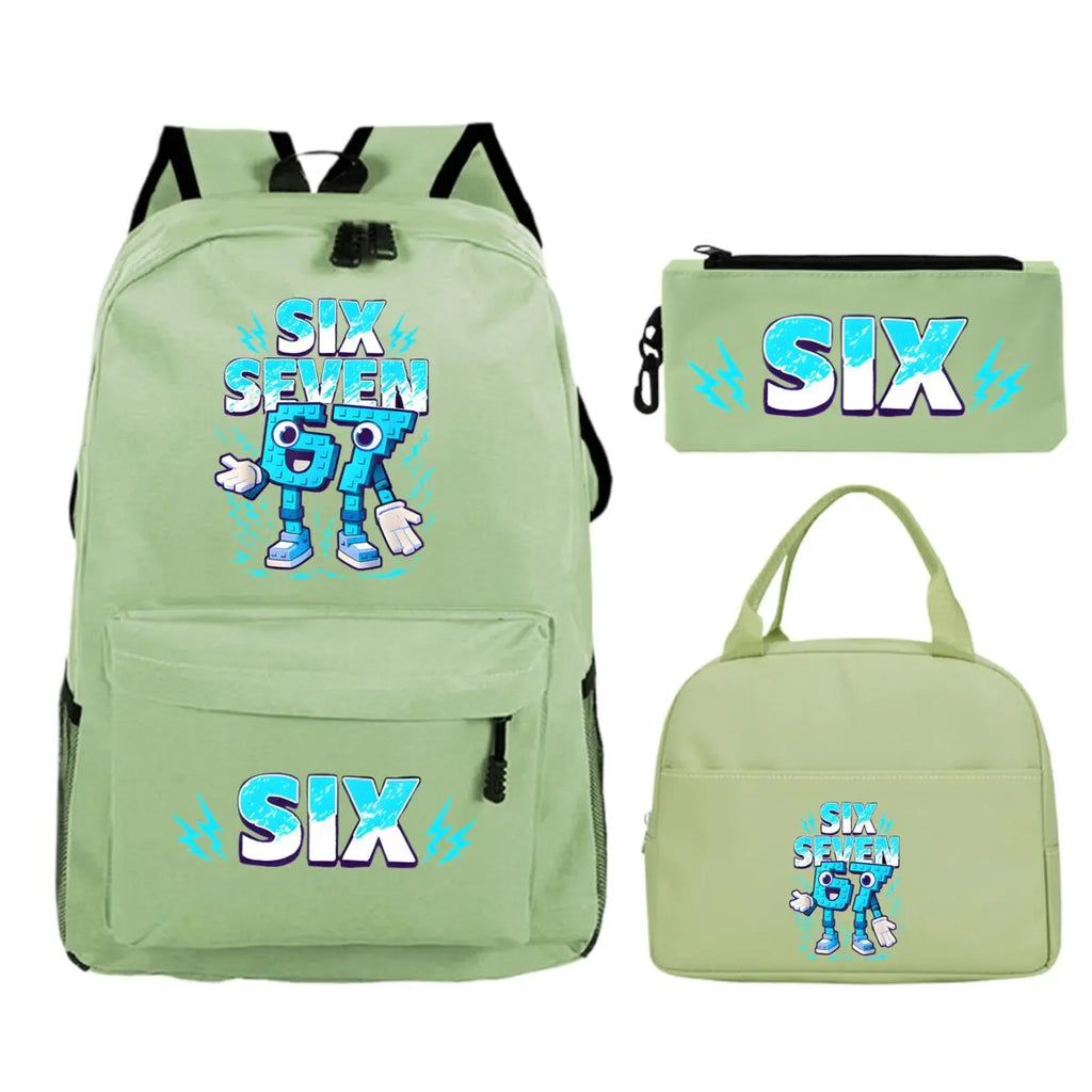 Fun Six Seven Print 3Pcs/Set Backpack Teen Boy Girl Back To School Schoolbag 67 Italian Brainrot Lunch Bag Rucksack Pencil Case