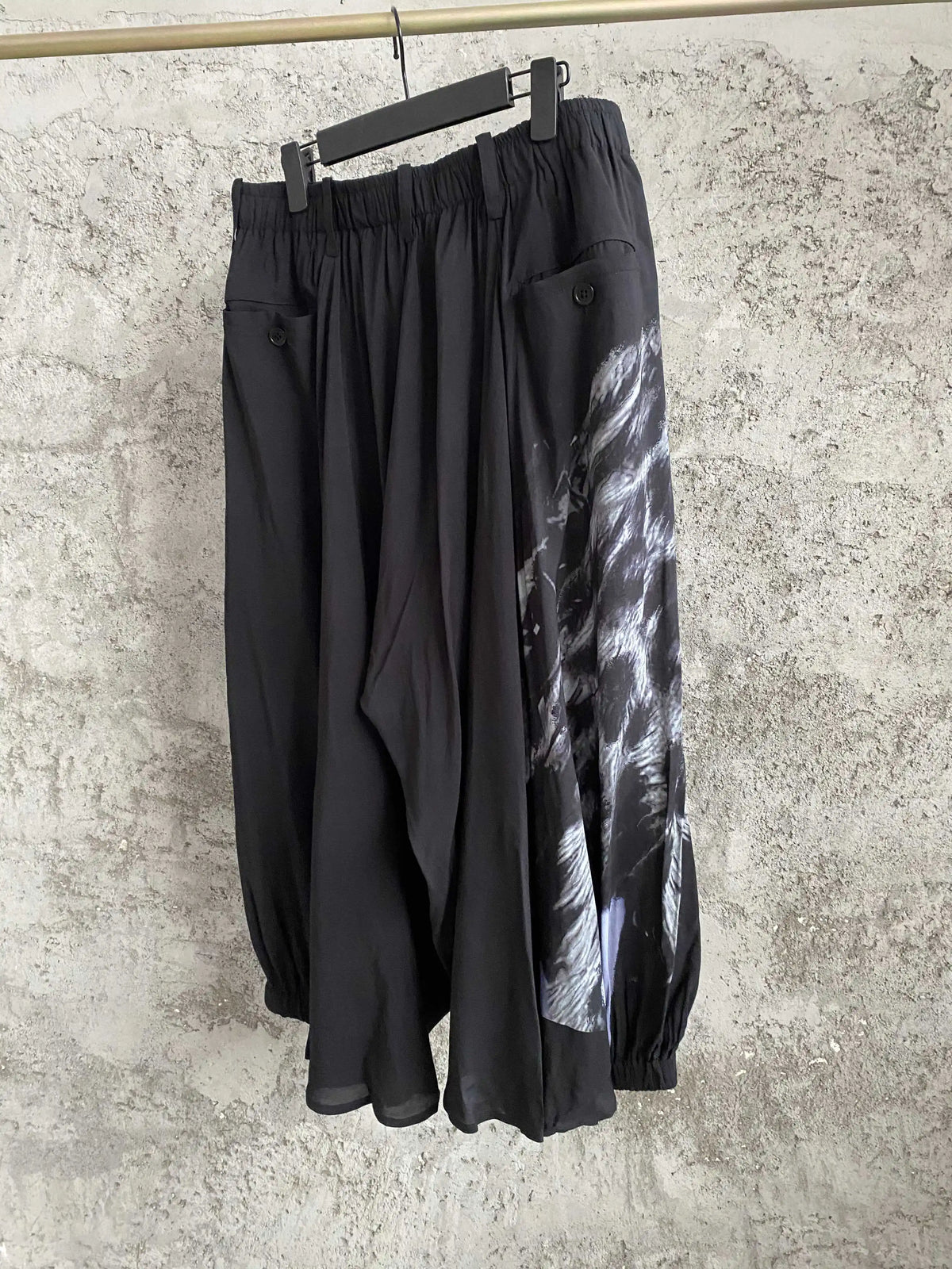 TOP-YAMAMOTO original portrait print asymmetrical loose wide-leg pants Design sense culottes Loose pants