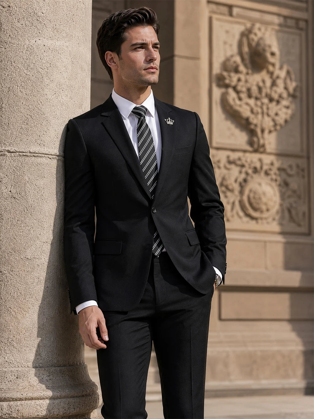 ST Cassy High Quality Men's Suit Slim Fit Solid Color Suit Formal Business Office Single Breasted Coat Pants 2 Pieces Set