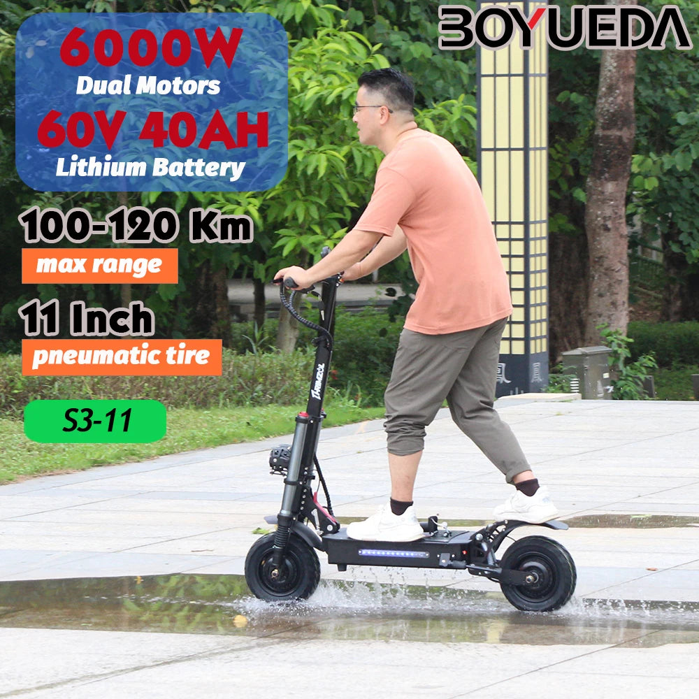 Updated S3-11 100-120KM Range Foldable Electric Scooters Adult 6000w 40AH dualtron elektroroller 11 inch Offroad Tire e scooter