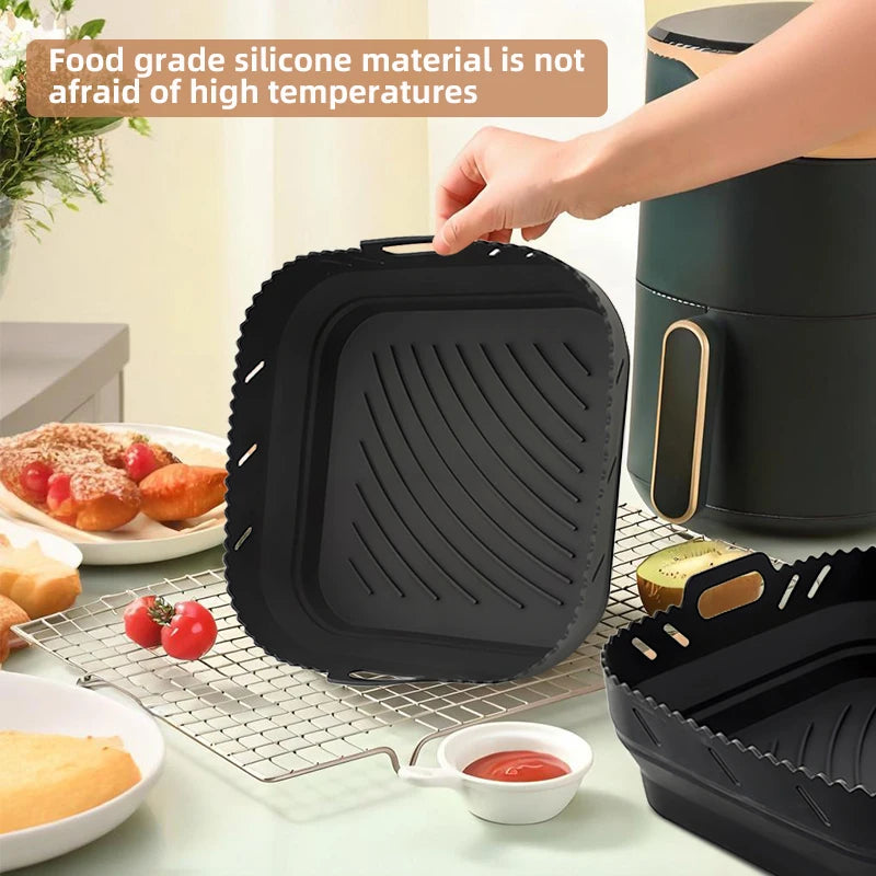 Square Silicone Air Fryer Liner with Divider Non-Stick Easy to Clean Dishwasher Safe Food Riser Holder