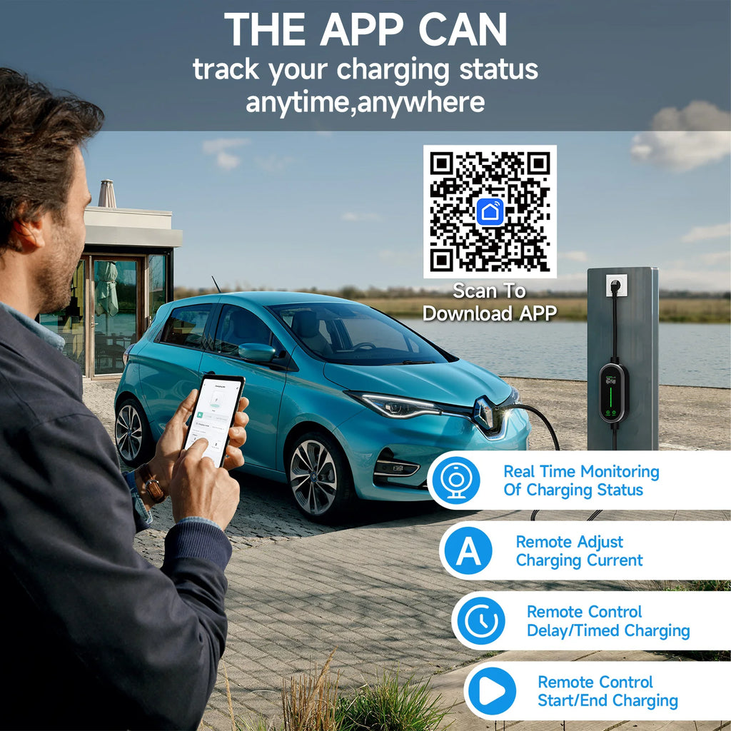 AFEEV Electric Car Charger Type2 Portable Charger 3.5KW 16A Type 1 EVSE EV Charger GBT Wallbox WiFi APP Bluetooth Control
