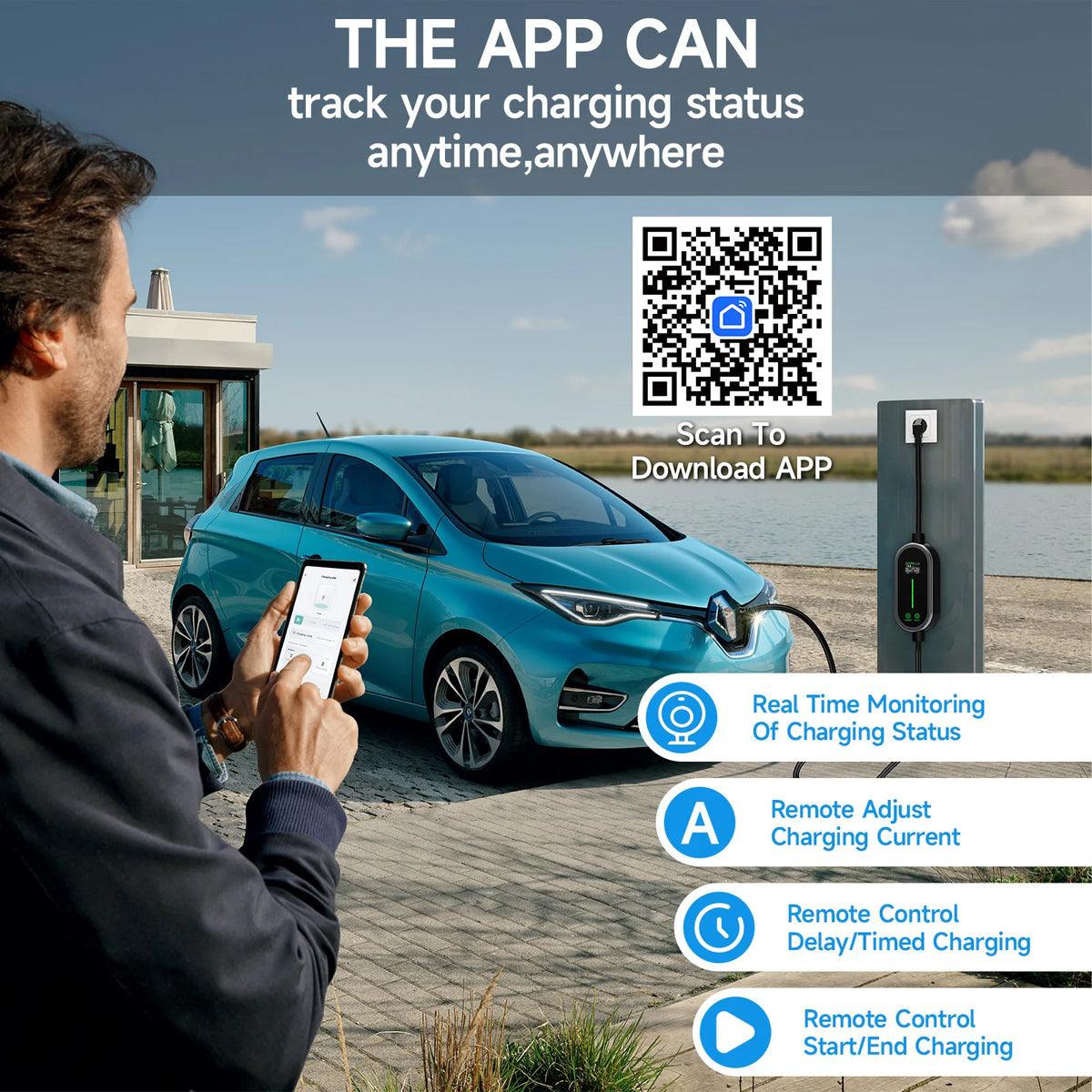AFEEV Electric Car Charger Type2 Portable Charger 3.5KW 16A Type 1 EVSE EV Charger GBT Wallbox WiFi APP Bluetooth Control