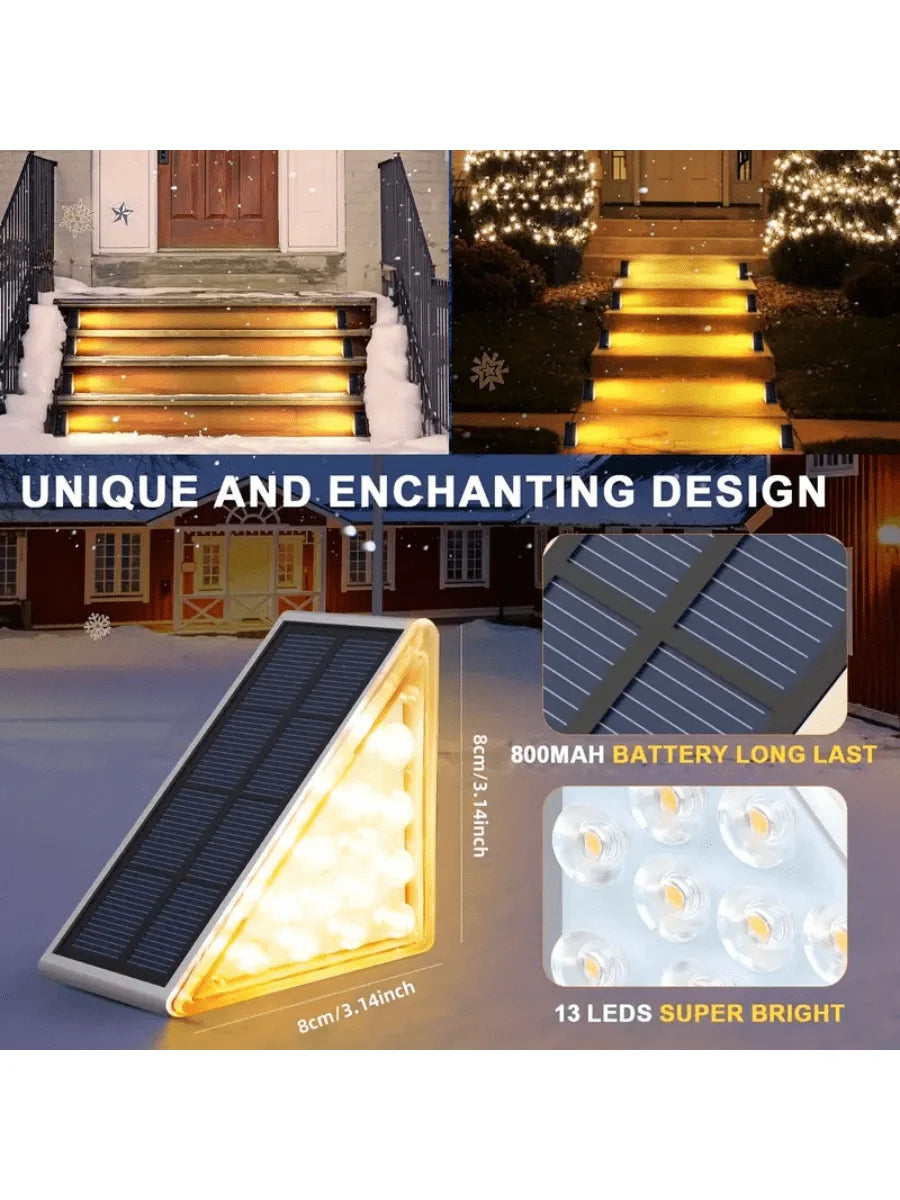 2PC Solar Outdoor Staircase Lights, with Triangular Decoration, Emitting White Light and Warm Light, Suitable for Steps, Fences