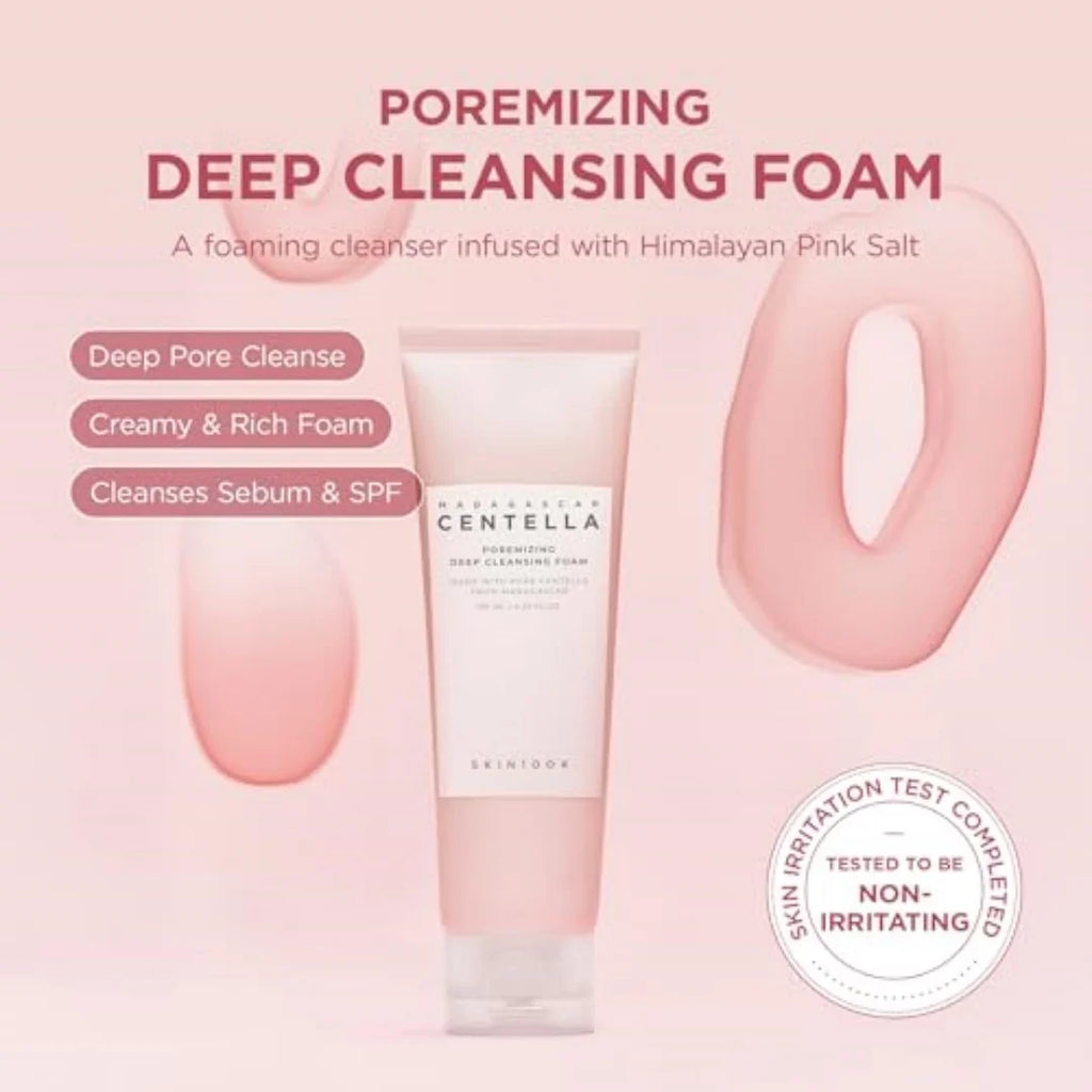 SKIN1004 Poremizing Deep Cleansing Foam Korean Face Cleanser Pink Salt Gentle Exfoliate Soothing Centella Asiatica Face Cleanser
