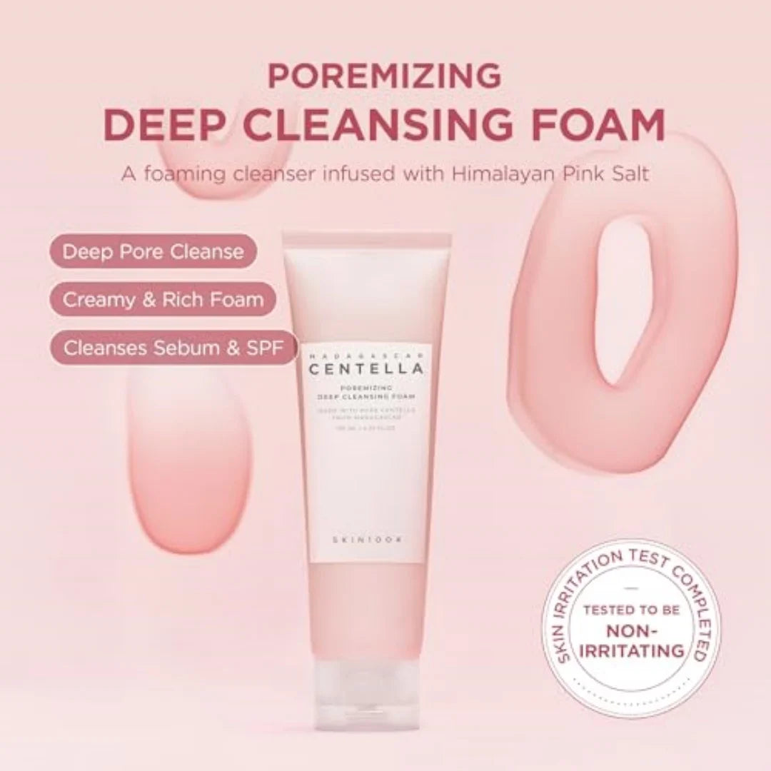 SKIN1004 Poremizing Deep Cleansing Foam Korean Face Cleanser Pink Salt Gentle Exfoliate Soothing Centella Asiatica Face Cleanser