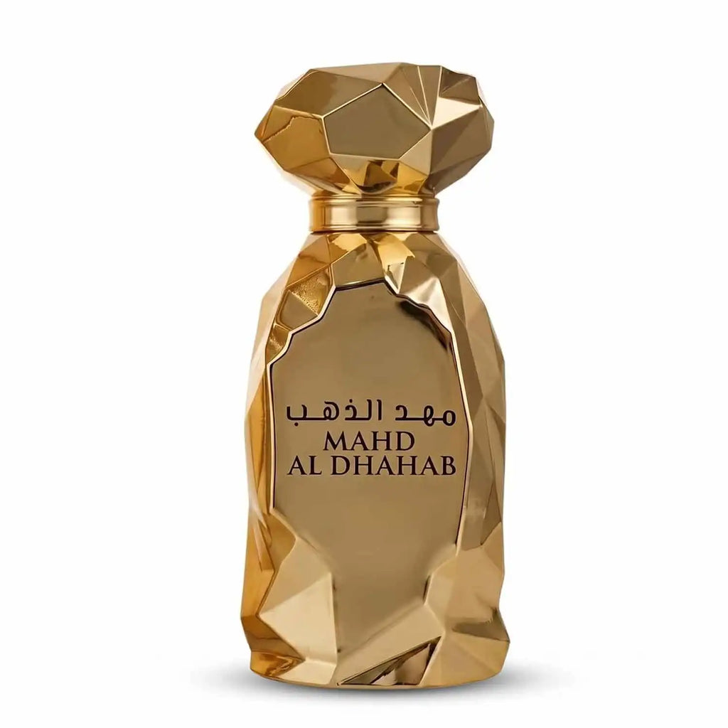 Arabiyat Prestige Mahd Al Dhahab EDP, Full Gold Diamond‑cut Bottle. Luxurious Oriental Fragrance With Saffron, Rich Oud And Amber, Delivering Grand Arabian Luxury Charm.