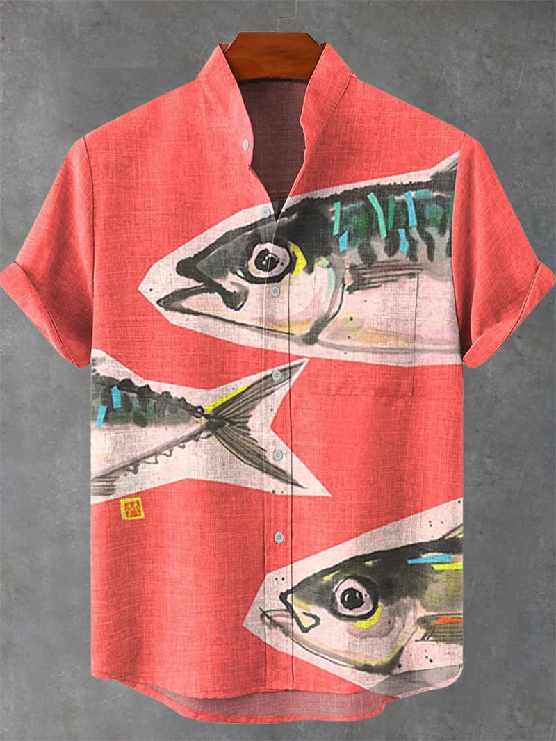 2025 tropical jungle print lapel casual Hawaiian shirt print style short sleeved casual shirt for men