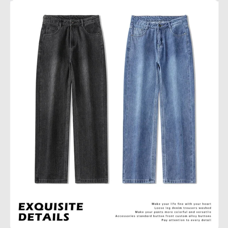 2024 New Jeans Men 100% Cotton Autumn Winter Loose Straight Wide Leg Trousers  Fashion Brand Cargo Casual Pants for Men