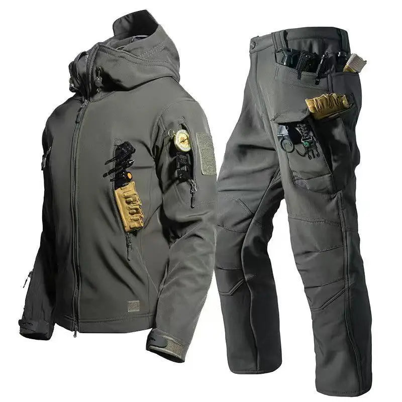 Men's Military Tracksuit Winter Set Fleece Tactical Parkas  Cargo Jackets Hiking Camping Pants Climbing Softshell Casual Coats