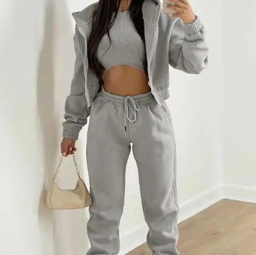 Ladies Tracksuit Zippered Hooded Jogger Tracksuit Thermal Lined Trousers Tracksuit Fashionable Athleisure Cozy Ensemble