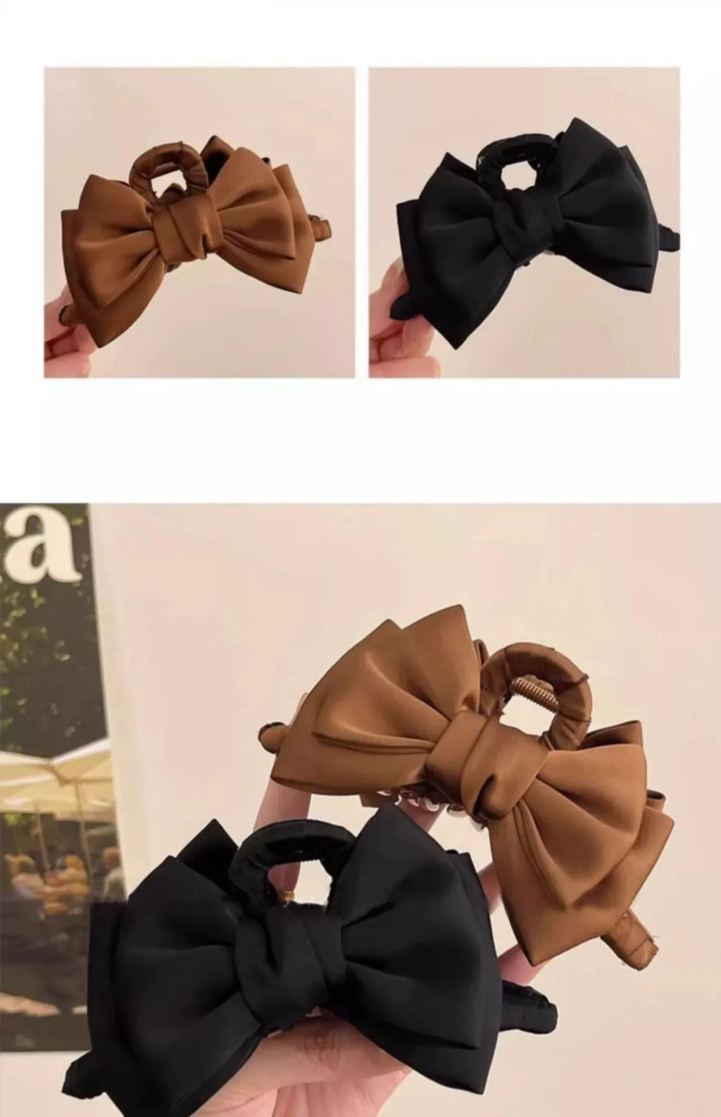 FENGCHE Bow Hairclaw Elegant Temperament Satin Grab Hair Accessories Shark Clip on The Back of The Head Hair Claw Clip