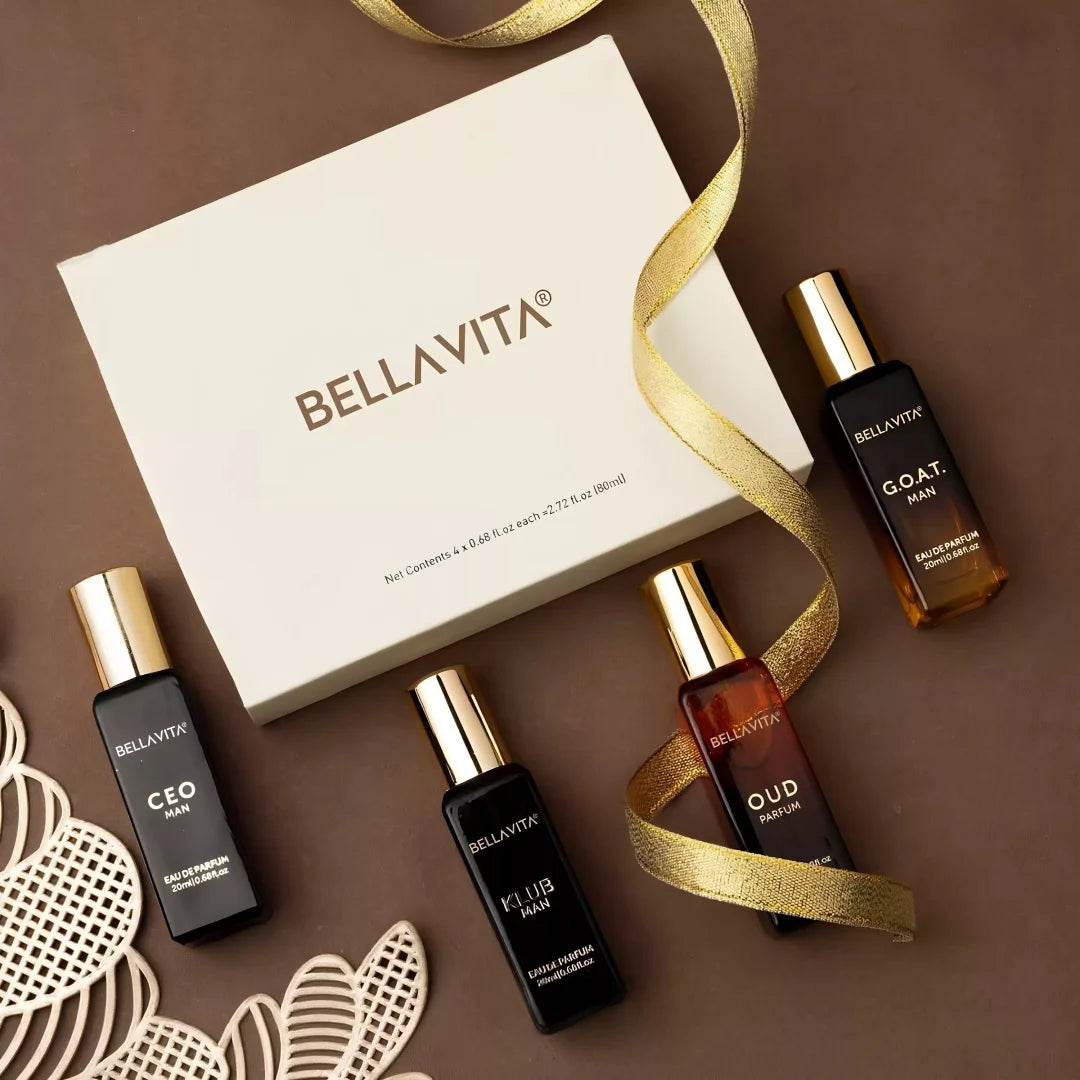 Bella Vita Women's Luxury Long-Lasting Perfume Gift Set | 4 x 20ml, Floral Fruity Fragrance & Men's Luxury Perfume Gift Set