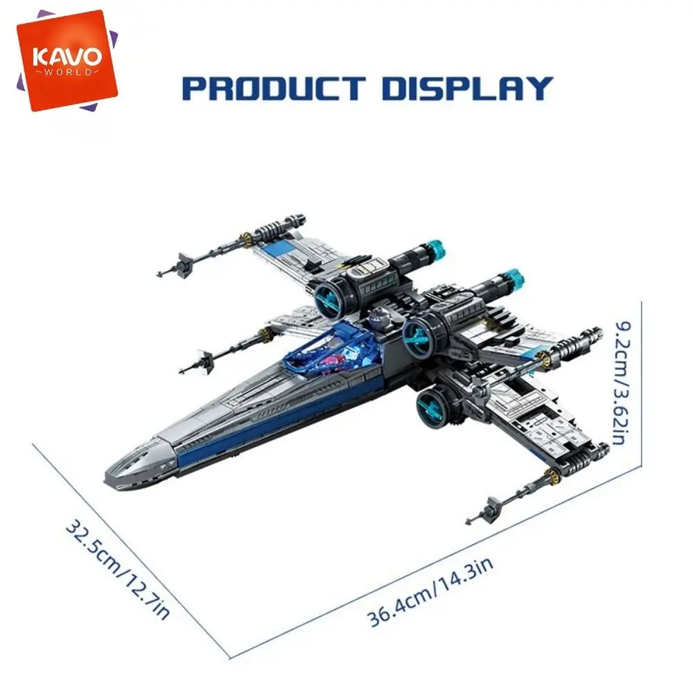 KAVOWORLD X-Wing Space Fighter Jet Building Blocks Toys Set with Pilot High-Technical Linked Wing Transformable Aircraft Model with LED Lights Retractable Landing Gear Spaceship Toy for Adults Birthday Christmas Gift for Spac