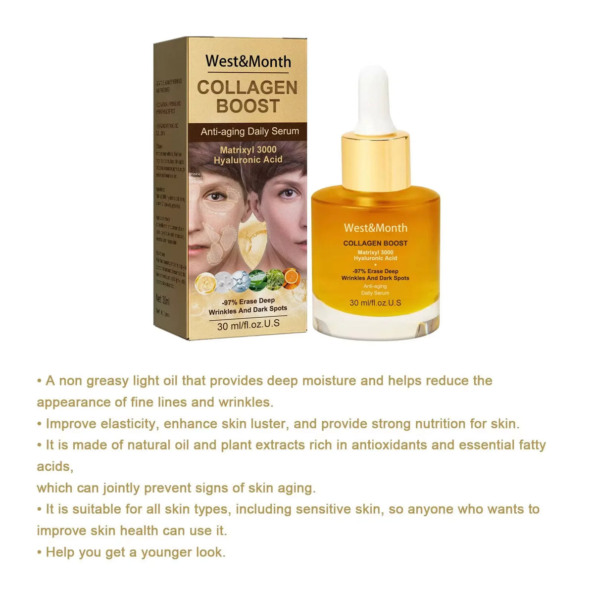 Collagen Anti Wri-nkle Serum Lifting Firming Fade Fine Lines Pore Shrink Remove Dar-k Sp-ot Melanin Whitening Anti-aging Essence