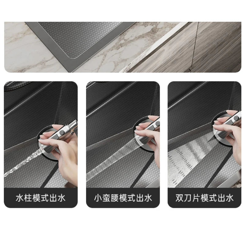 Grey Stainless Steel Waterfall Kitchen Sink Large Single Slot Integrated Digital Display Faucet Set Soap Dispenser Cup Washer