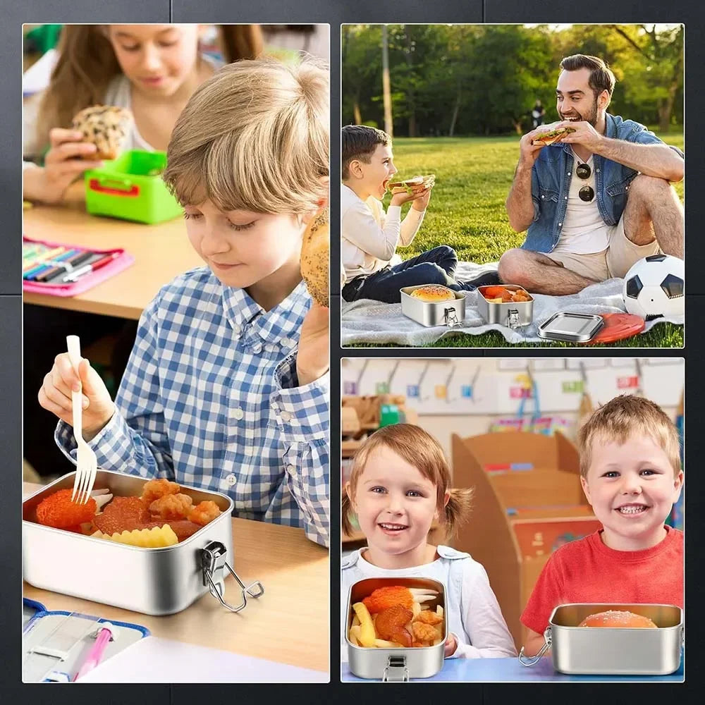 304 Stainless Steel Bento Box Metal Food Storage Container with Locking Clasp Suitable for Work and School 1200/2400ml Lunch Box