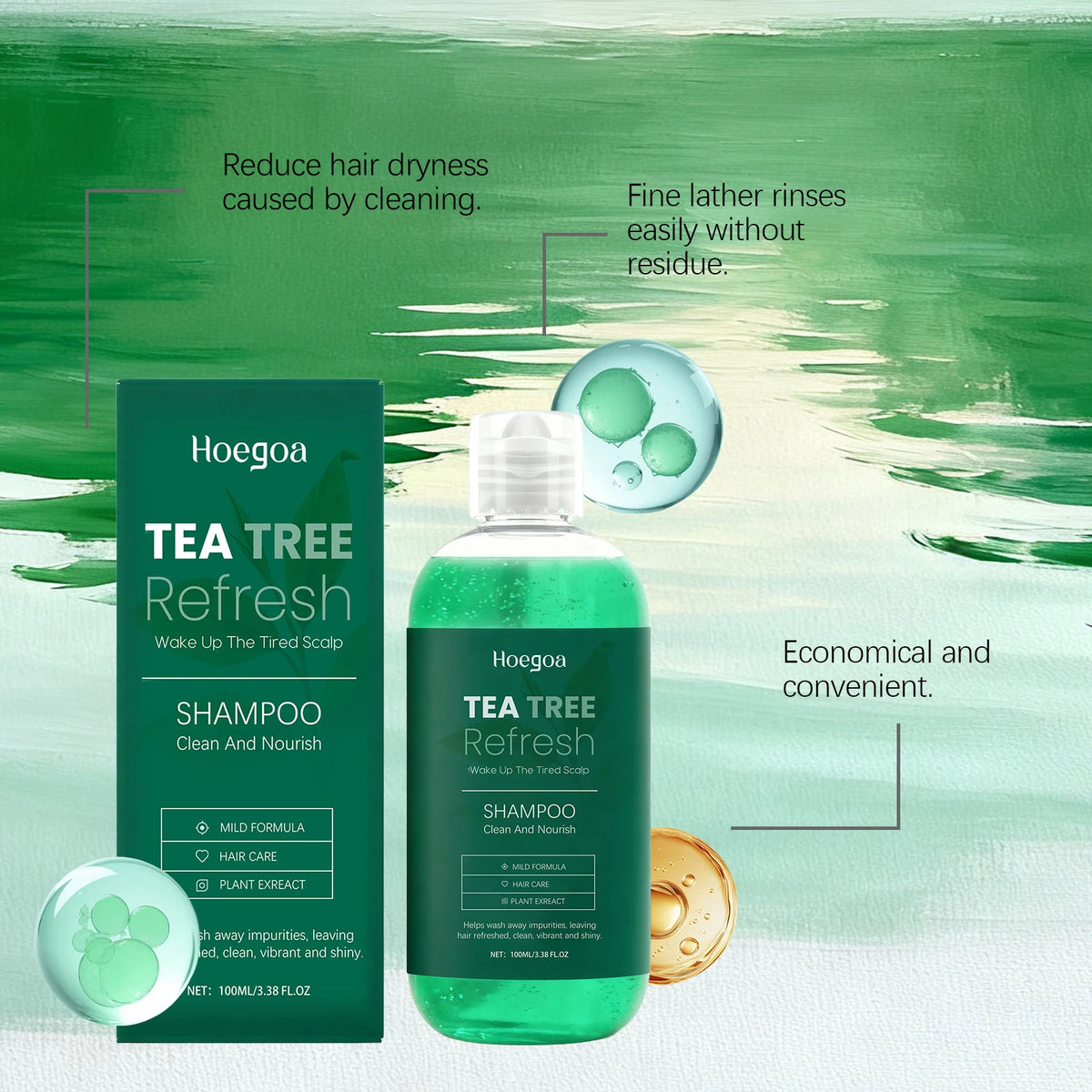 Tea Tree Oil Refreshing Hair Shampoo Deep Cleaning Nourish Scalp Remove Dandruff Reduce Breakage Frizz Smooth Hair Care Shampoo
