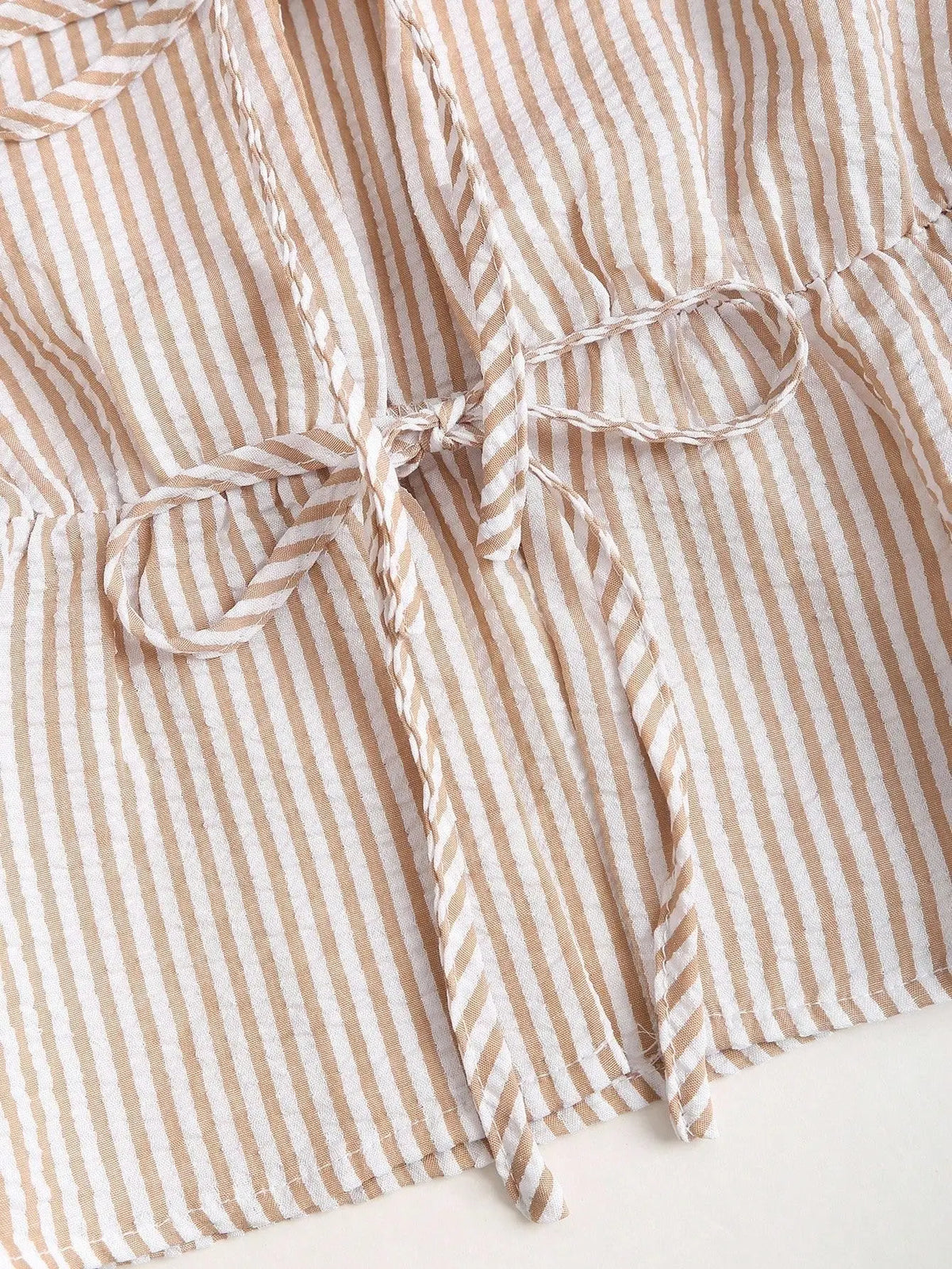 Striped New Two Piece Set Summer V Neck Lace Up Sleeveless Blouse High Waist Wide Leg Pants Sets  Casual Solid Women Sets