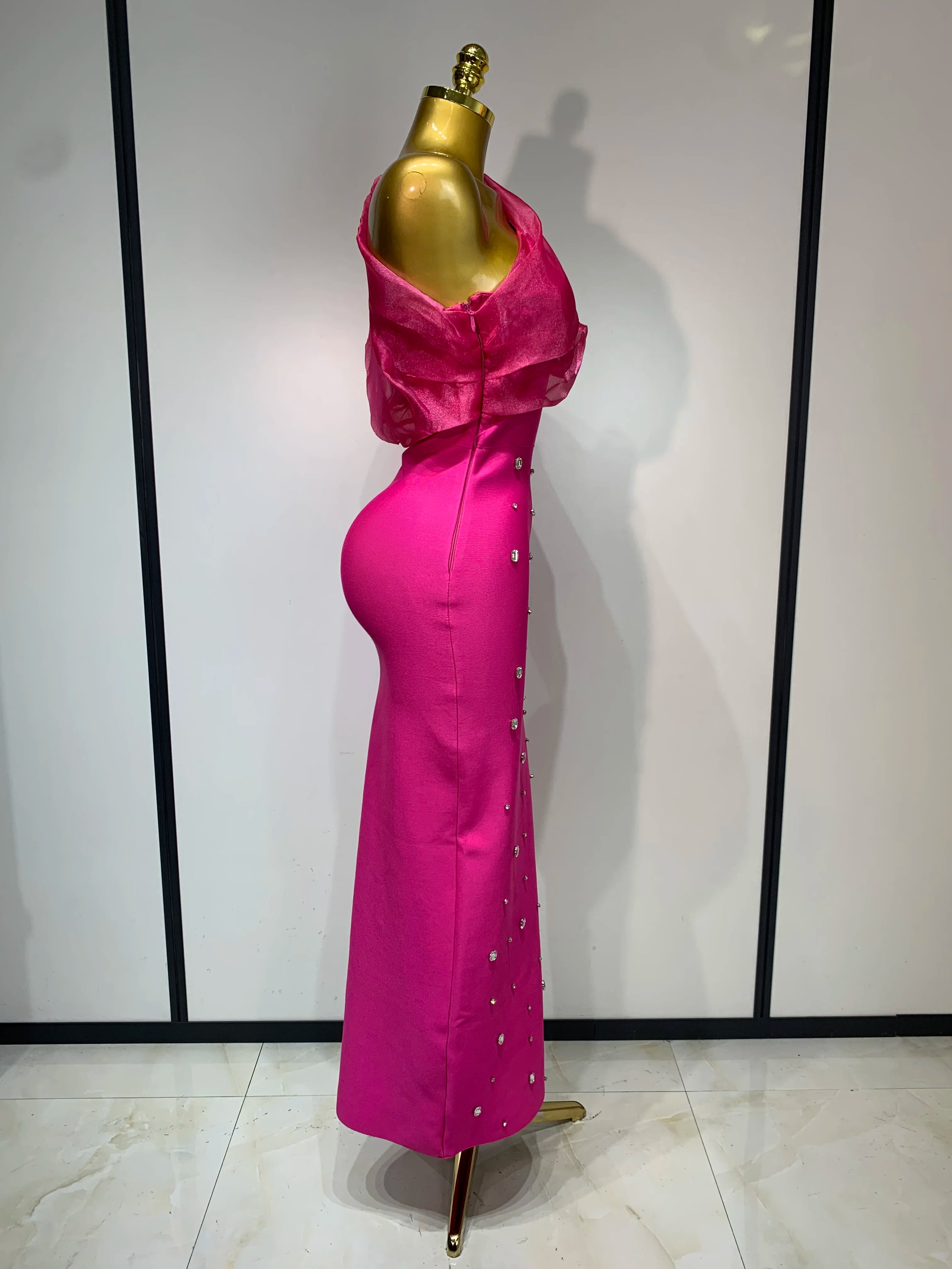 2025 Women Sexy One Shoulder Shinning Crystal Bodycon Bandage Long Dress Celebrate Festival Fashion Evening Party Luxury Dress