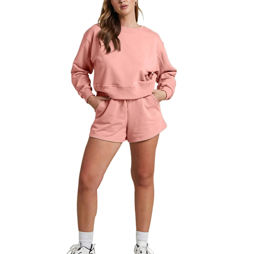 shorts sets women 2 piece outfits Womens Self Cultivation Long Sleeve Casual Hooded Sweatshirt Two Piece костюм женский летний